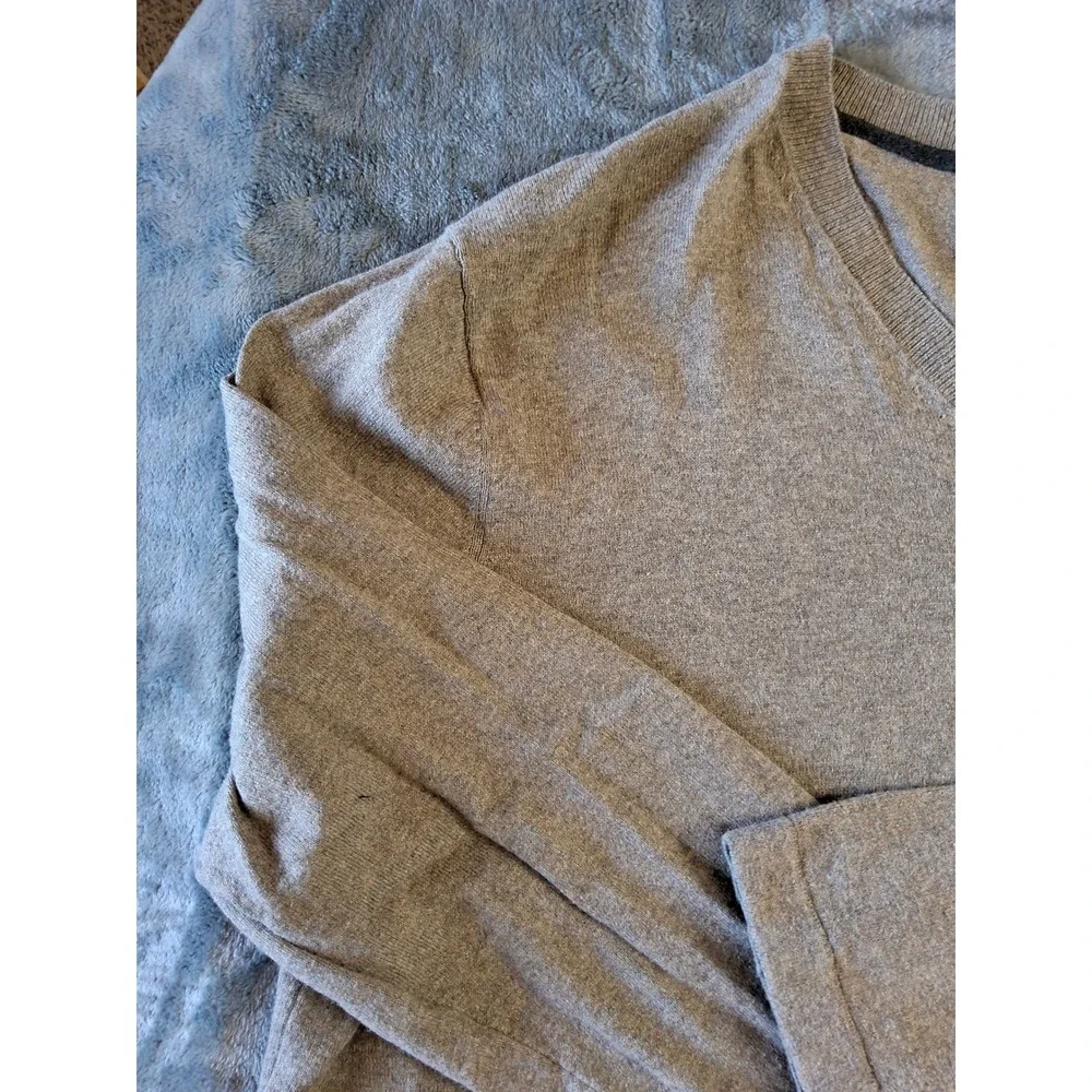 Eddie Bauer Mens TXL‎ V-Neck Sweater Cotton Merino Wool Blend Heather Tan Brown